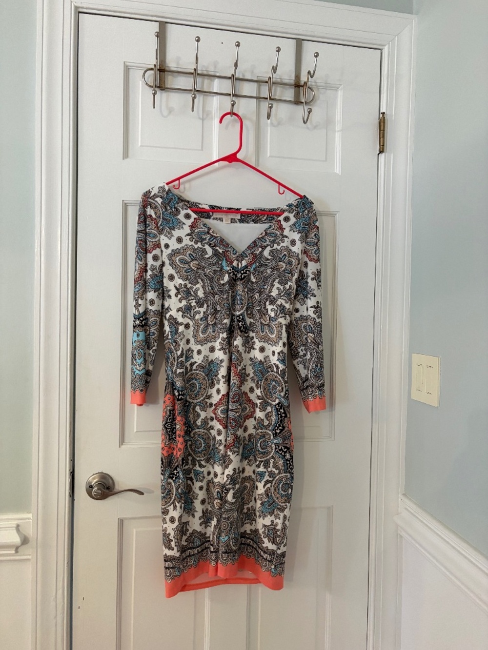 Boho Paisley Print V-Neck 3/4 Sleeve Sheath Dress